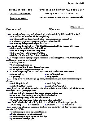 Bộ đề thi khảo sát Tháng 2 môn Lịch sử Lớp 11 - Năm học 2016-2017 - Trường THPT Trần Phú